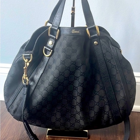 Gucci Handbags - Gucci Black Monogram Hobo Bag with Gold Hardware